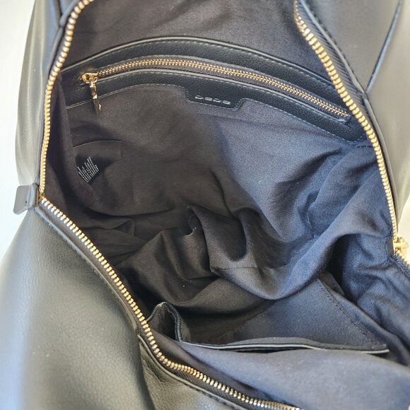 Bebe Black Faux Leather Bag Purse Large Gold Chains Glam Edgy Maximalism Loud - Picture 11 of 16